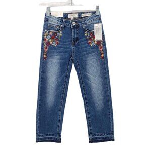 JESSICA SIMPSON nwt Vintage Cropped Straight Jeans Floral Embroidery Girls